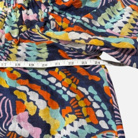 Entro Boho Ruffle V-Neck Colorful Abstract Print Puff Sleeves Blouse (Size S) - Picture 7 of 13